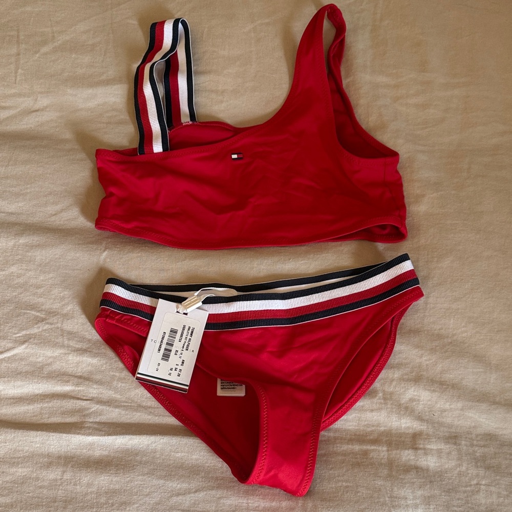 Tommy Hilfiger Red Bikini with Signature Stripe Trim